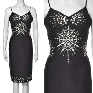 Vintage 1990s Y2K Sue Wong Silk Dress Beaded Shells Linen Siren Fairy Size 8